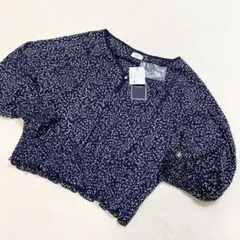 新品タグ付 NINE ナイン 花柄 シャーリングブラウス ネイビー18,000円