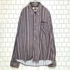 KANSAI JEANS サイズM 長袖シャツ ブラウン ストライプ　シンプル