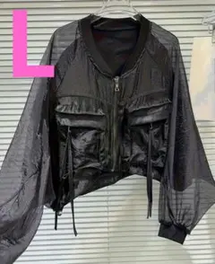 お洒落❣️s クロップドシアージャケット ブルゾン バルーンスリーブ 黒 L