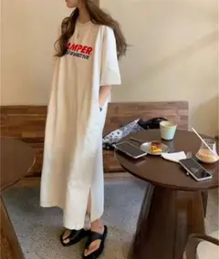 新品、ワンピース チュニック Tシャツ ロング丈 ホワイト