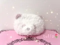ジェラートピケ　パンダ　ふわふわ　ミニポーチ　ホワイト　ピンク