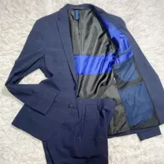 ZARAMAN スーツ　セットアップ　チェック　ネイビー　M 総裏