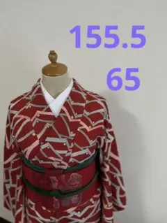 アンティーク袷染着物 赤