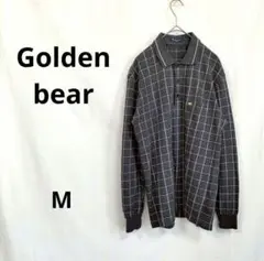 ゴールデンベア ▶ ポロシャツ M グレー チェック柄 綿100% 長袖