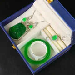 完美高氷翡翠ジュエリーセット 彫刻入り 高品質手彫り 銀細工 贈答用 美術品