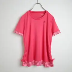 【古着・サイズL】DANSKIN テニス Tシャツ フリル リボン 半袖 ゴルフ