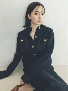 【anuans】ノーカラーニットジャケット