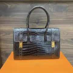 希少逸品 美品 エルメス ドラッグ 27 クロコダイル ハンドバッグ 箱