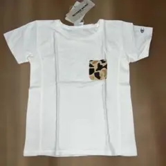 新品チャンピオンリバースウェーブ迷彩カモフラポケット付ホワイトTシャツ130