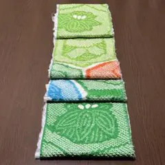 ✿ 正絹 ✿ 絞り 羽織 ほどき 黄緑×緑×朱色×水色 16×162cm はぎれ