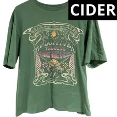 CIDER サイダー半袖ビッグTシャツ　グリーン　深緑　表記XS エスニック柄