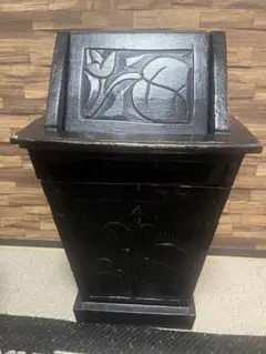 彫刻入り 木製ごみ箱 アジアン