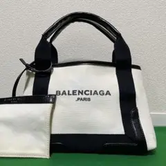 【極美品】バレンシアガ ハンドバッグ ネイビーカバス レザー ポーチ付き 手提げ