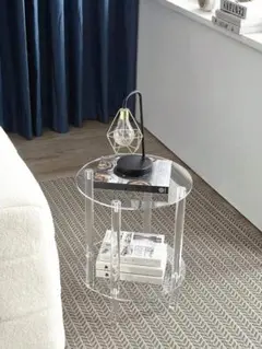 アクリル製 透明ラウンドテーブル 3/4 サイド 小型デスク 1 セット