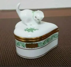 【希少】ヘレンド・ボンボン小物入れ インドの華 猫飾り