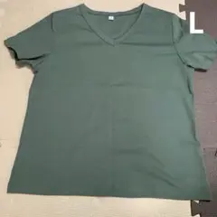 GUコットンスムースVネックLオリーブ