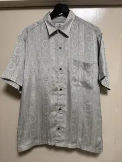 Full Mark 総柄アロハシャツ　曼荼羅柄　シルバー系 半袖シャツ M