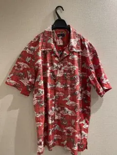 A MORE PURO 赤 鶴柄 半袖アロハシャツ 3L