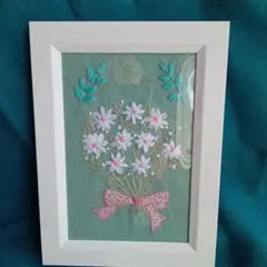 お花の刺繍額　ハガキ大