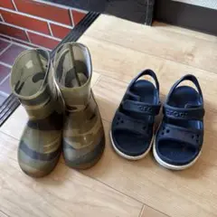 crocs ネイビー サンダルc7と迷彩長靴セット