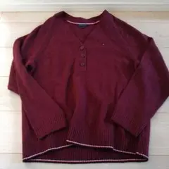 TOMMY HILFIGER バーガンディ Vネックセーター L/G
