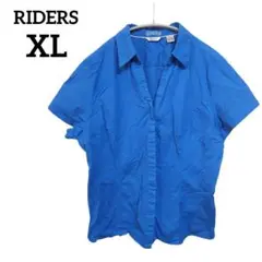 RIDERS 【XL】 青色　半袖シャツ 大きめ ストレッチあり