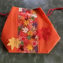 紅葉柄オレンジ巾着バッグ