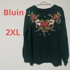 限定1点　Bluin フラワー刺繍 トレーナー 【2XL】 ダークグリーン