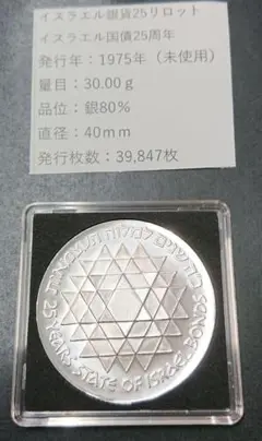 1976年 イスラエル 25リロット プルーフ銀貨♪ イスラエル1976年 25Lirot プルーフ銀貨