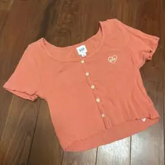 GAP リブクロップドトップス ボタン ロゴ入りTシャツ