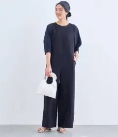 green label オールインワン　ネイビー　サロペット　廃盤　リネン　麻