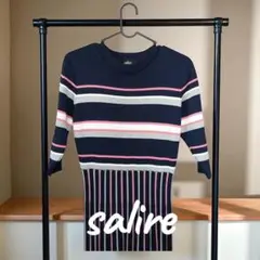 『美品』未使用に近い♡salire ネイビー ストライプ 五分袖 ニット