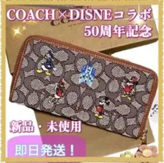 COACH ディズニーコラボ 長財布 刺繍 シンデレラ ブラウン ミッキー