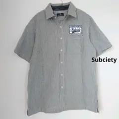 サブサエティー/Subciety　ストライプ 　半袖シャツ　ロゴワッペン