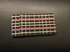 半幅帯 黒地 赤 黄色 格子模様