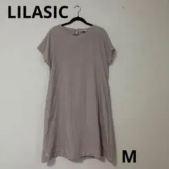 LILASIC 薄グレー半袖 Aラインワンピース　リネン　M