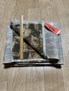 55昭和レトロ　植物柄生地 青茶色 当時価格2500円　75×570 未使用品