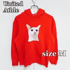 ●United Athle ネコプリント　フーデットパーカー（M）赤　猫愛好家