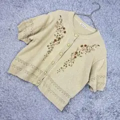 【匿名配送】レトロヴィンテージ　半袖　コットン　花柄　刺繍　緑　※一部ワケアリ
