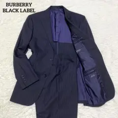 美品 バーバリーブラックレーベル　スーツ　黒　super100s ストライプ　M