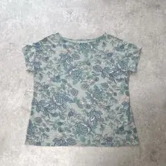 s2934 J.Jill 半袖Tシャツ 花柄 緑 綿混 ボタニカル柄 夏 総柄
