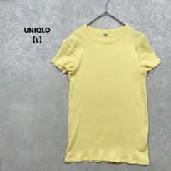 a2231＊UNIQLO 半袖リブTシャツ　イエロー【L】シンプル　カジュアル