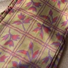 ウール着物　緑　チューリップ　小紋