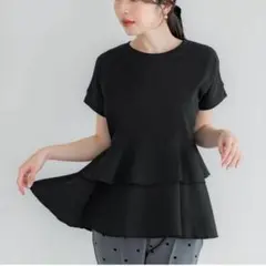 coca 異素材切り替え2段フリルTシャツ