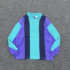 80s〜90s oakbrook 長袖鹿子ポロシャツ ラガーシャツ マルチ M