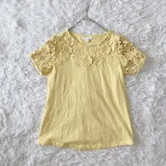 チャータークラブ (F) 半袖 カットソー Tシャツ 花柄 刺繍 イエロー