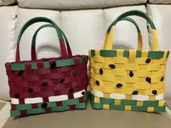クラフトバンドカゴバッグ　スイカ柄　オマケあり