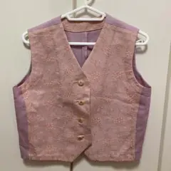 ハンドメイド　刺繍入りベスト　桃色×藤色