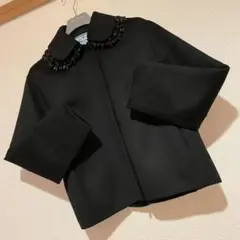 未使用PRADAのビジュー襟アンゴラショート黒コート