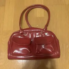 レッド合成皮革ショルダーバッグ